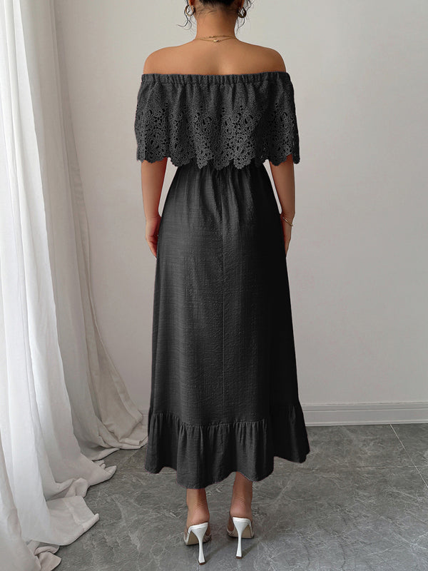 Elegant off-the-shoulder A-line maxi dress-TOPS / DRESSES-[Adult]-[Female]-2022 Online Blue Zone Planet