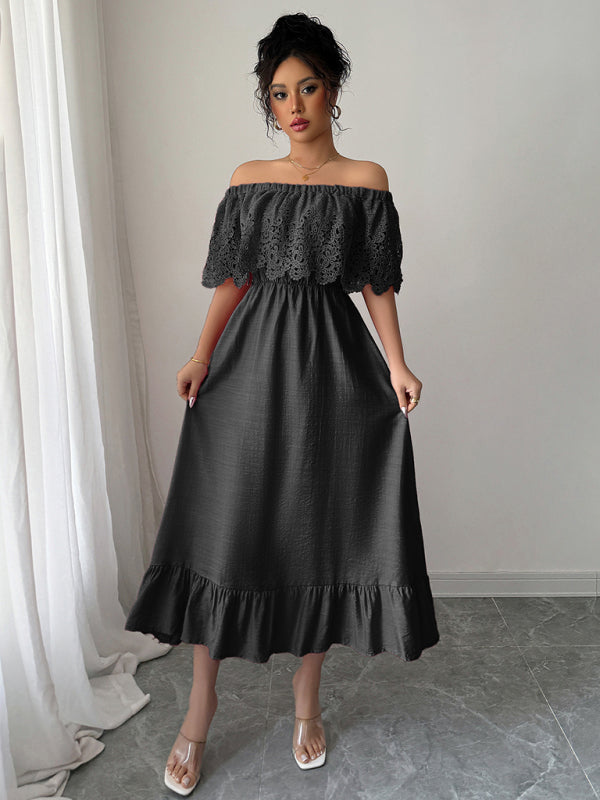 Elegant off-the-shoulder A-line maxi dress-TOPS / DRESSES-[Adult]-[Female]-Black-S-2022 Online Blue Zone Planet