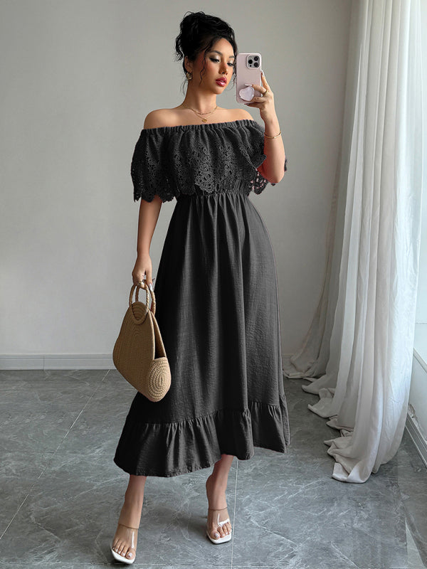 Elegant off-the-shoulder A-line maxi dress-TOPS / DRESSES-[Adult]-[Female]-2022 Online Blue Zone Planet