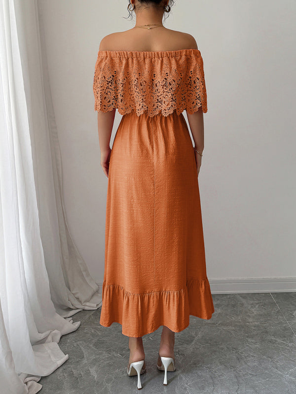 Elegant off-the-shoulder A-line maxi dress-TOPS / DRESSES-[Adult]-[Female]-2022 Online Blue Zone Planet