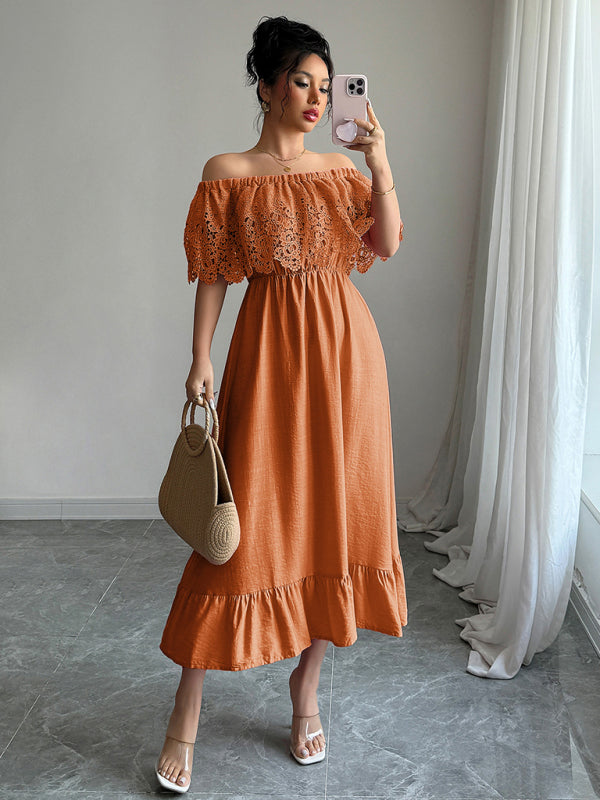 Elegant off-the-shoulder A-line maxi dress-TOPS / DRESSES-[Adult]-[Female]-2022 Online Blue Zone Planet