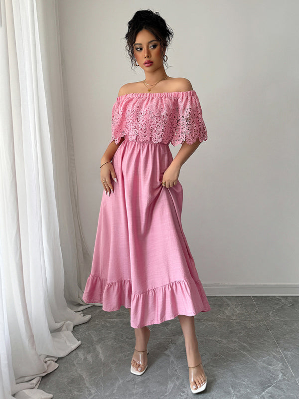 Elegant off-the-shoulder A-line maxi dress-TOPS / DRESSES-[Adult]-[Female]-Pink-S-2022 Online Blue Zone Planet