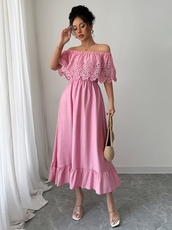 Elegant off-the-shoulder A-line maxi dress-TOPS / DRESSES-[Adult]-[Female]-2022 Online Blue Zone Planet