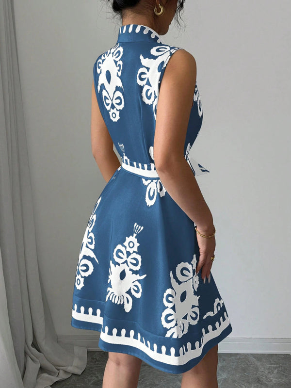 Tina's Floral Print Waist Tie Sleeveless Mini Dress-TOPS / DRESSES-[Adult]-[Female]-2022 Online Blue Zone Planet