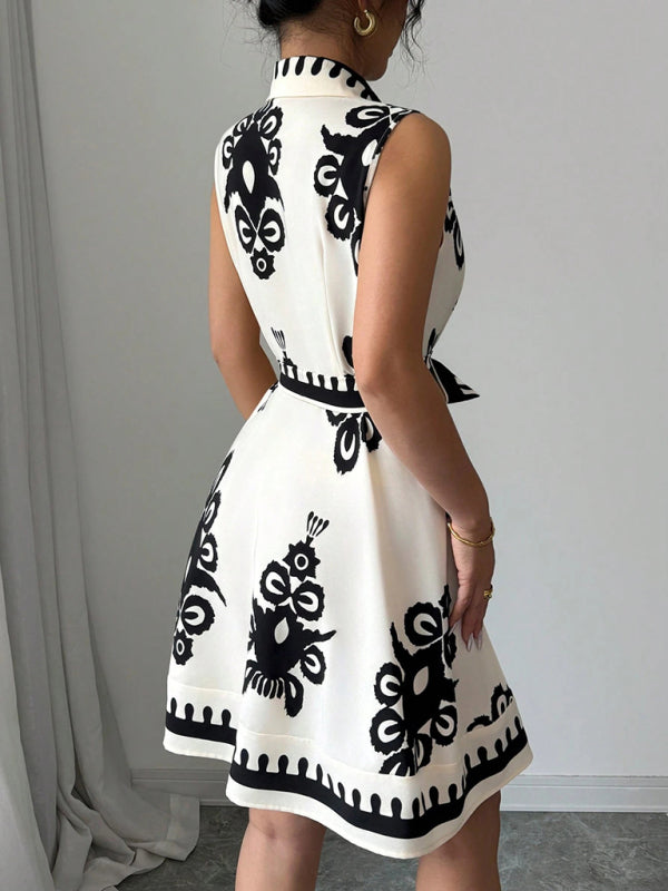 Tina's Floral Print Waist Tie Sleeveless Mini Dress-TOPS / DRESSES-[Adult]-[Female]-2022 Online Blue Zone Planet