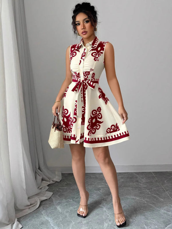 Tina's Floral Print Waist Tie Sleeveless Mini Dress-TOPS / DRESSES-[Adult]-[Female]-2022 Online Blue Zone Planet