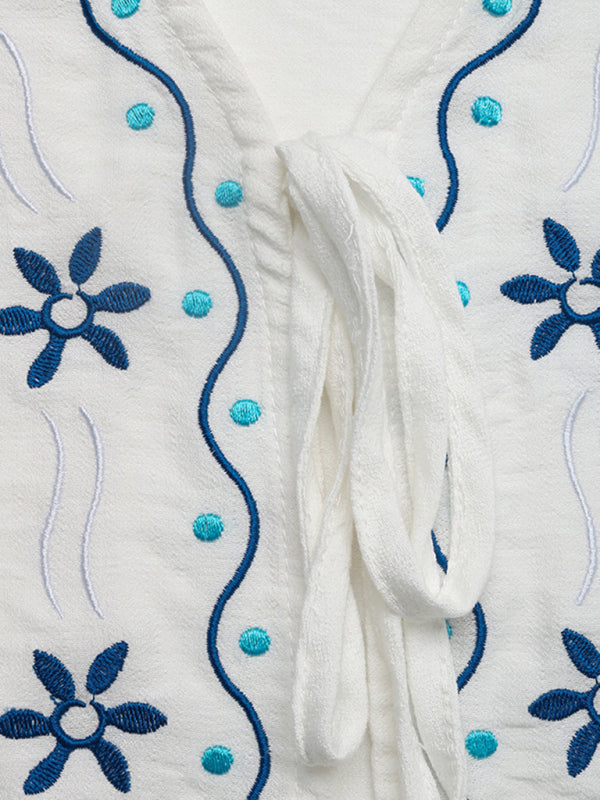 Casual Embroidered Cardigan Set Sleeveless Vest Shorts Two-piece Set-[Adult]-[Female]-2022 Online Blue Zone Planet
