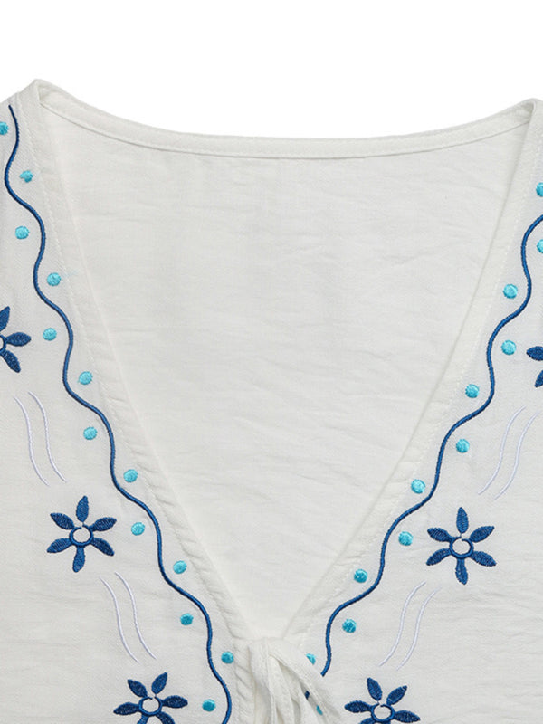 Casual Embroidered Cardigan Set Sleeveless Vest Shorts Two-piece Set-[Adult]-[Female]-2022 Online Blue Zone Planet