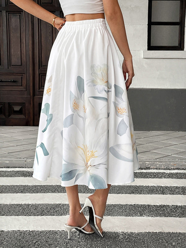 Casual Floral Holiday Dress Button Decorated Printed Skirt-TOPS / DRESSES-[Adult]-[Female]-2022 Online Blue Zone Planet