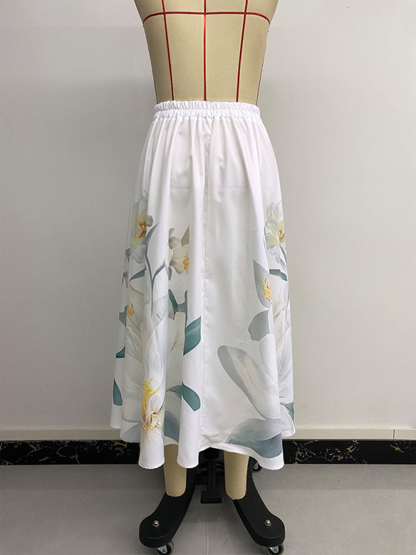 Casual Floral Holiday Dress Button Decorated Printed Skirt-TOPS / DRESSES-[Adult]-[Female]-2022 Online Blue Zone Planet