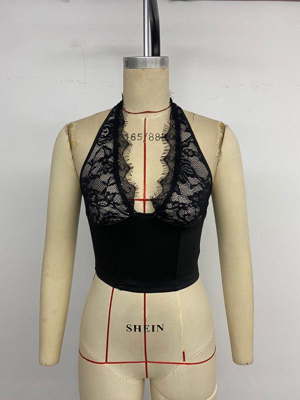 Hot Girl Party Sexy Slim Lace Holiday Halter Vest-[Adult]-[Female]-2022 Online Blue Zone Planet