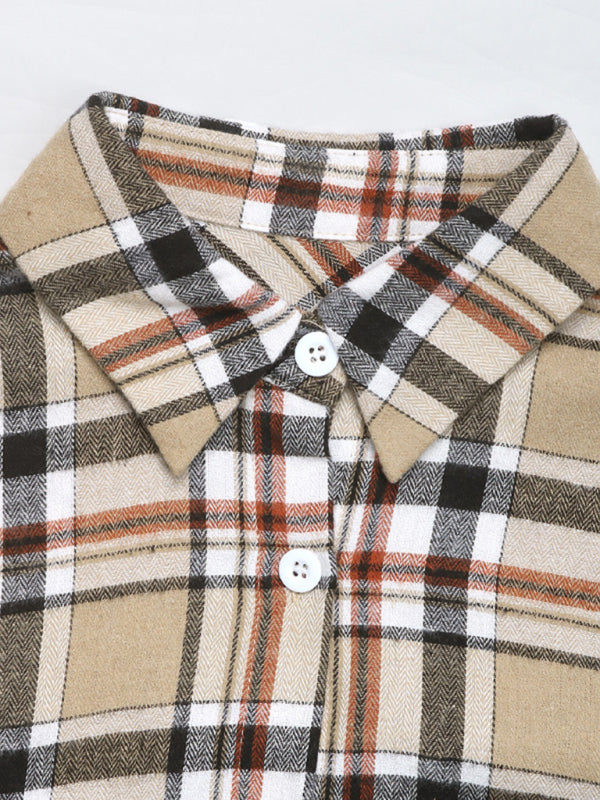 Retro Plaid Shorts Skirt Suit Casual Lapel Shirt Cardigan Two-piece Set-TOPS / DRESSES-[Adult]-[Female]-2022 Online Blue Zone Planet