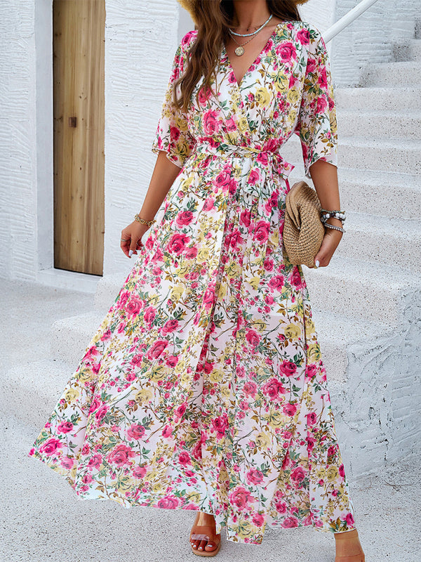 Holiday White Printed Tie-Strap Maxi Dress-[Adult]-[Female]-2022 Online Blue Zone Planet