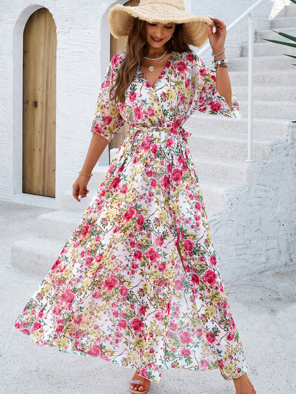 Holiday White Printed Tie-Strap Maxi Dress White / M