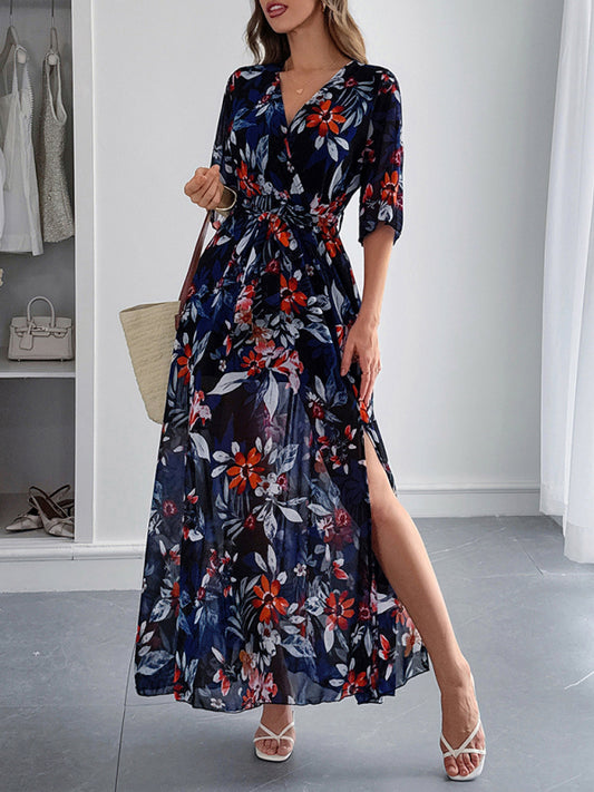 Holiday black printed tie maxi dress-[Adult]-[Female]-Black-S-2022 Online Blue Zone Planet