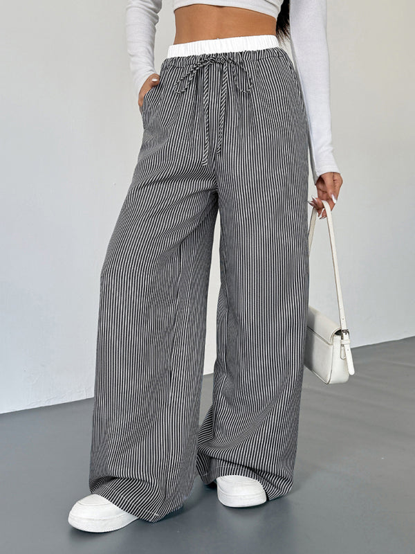 Contrast color striped casual trousers-[Adult]-[Female]-Black-S-2022 Online Blue Zone Planet