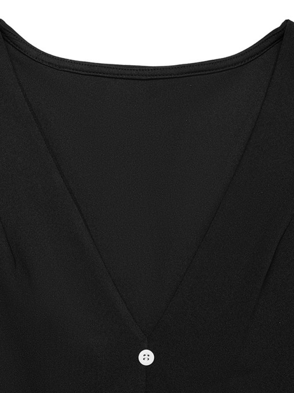 Long-sleeved contrast skirt with ruffled autumn dress-TOPS / DRESSES-[Adult]-[Female]-2022 Online Blue Zone Planet