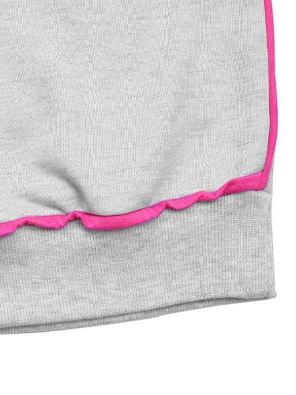 New style round neck contrast color loose sweatshirt-[Adult]-[Female]-2022 Online Blue Zone Planet