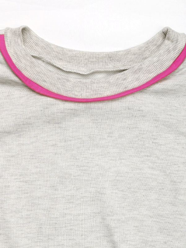 New style round neck contrast color loose sweatshirt-[Adult]-[Female]-2022 Online Blue Zone Planet