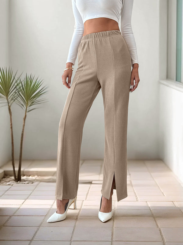 New Solid Color Split Straight Trousers-[Adult]-[Female]-2022 Online Blue Zone Planet