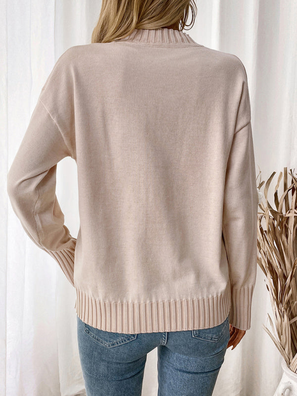 Knitted crew neck sweater with floral details-[Adult]-[Female]-2022 Online Blue Zone Planet