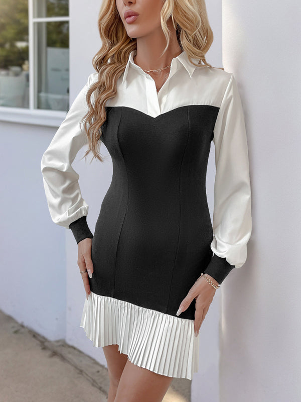 New contrast color stitching hip skirt fake two-piece dress-[Adult]-[Female]-2022 Online Blue Zone Planet