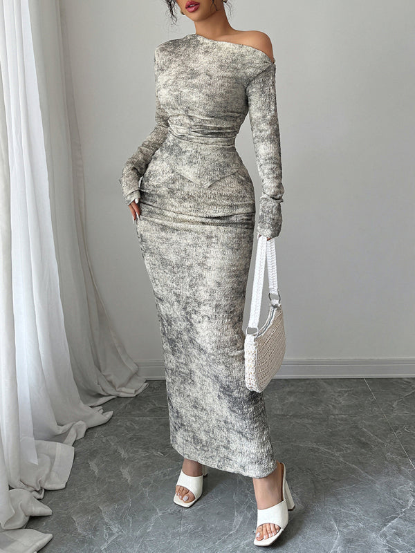 Off-shoulder long-sleeved hip skirt set-[Adult]-[Female]-2022 Online Blue Zone Planet