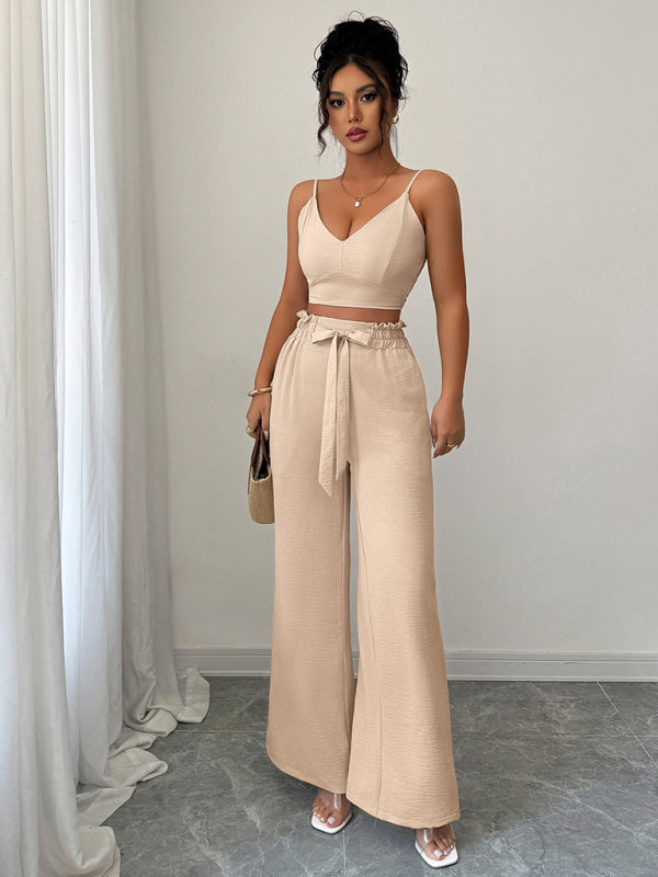 Suspender vest wide-leg pants two-piece set-[Adult]-[Female]-Cracker khaki-S-2022 Online Blue Zone Planet