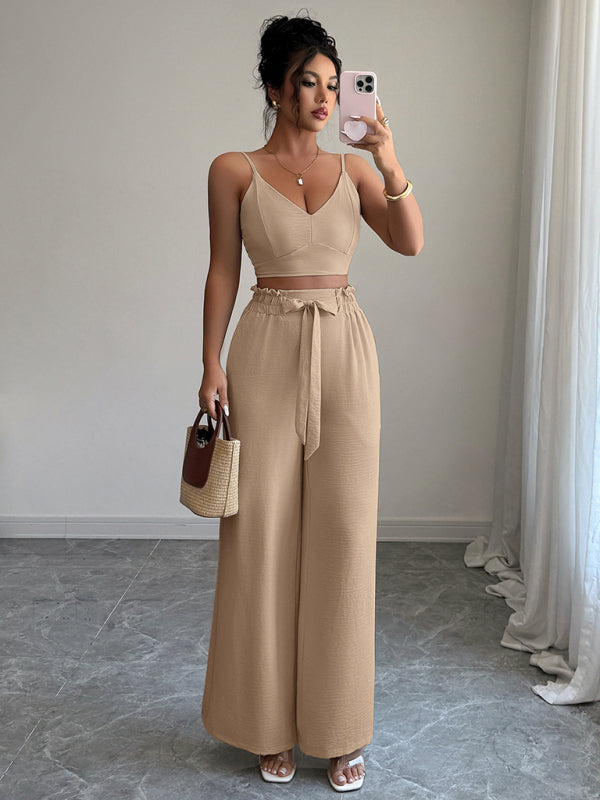 Light beige suspender vest wide-leg pants two-piece suit-[Adult]-[Female]-2022 Online Blue Zone Planet