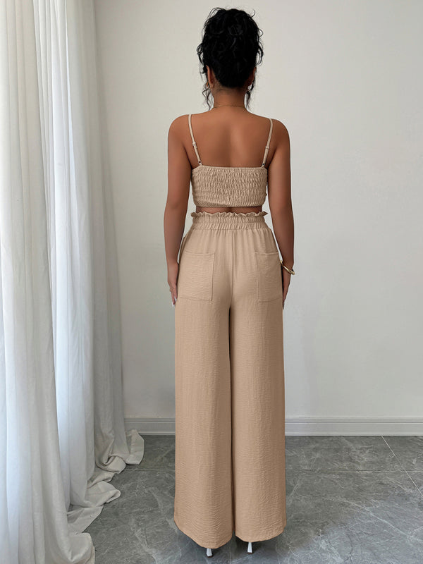 Light beige suspender vest wide-leg pants two-piece suit-[Adult]-[Female]-2022 Online Blue Zone Planet
