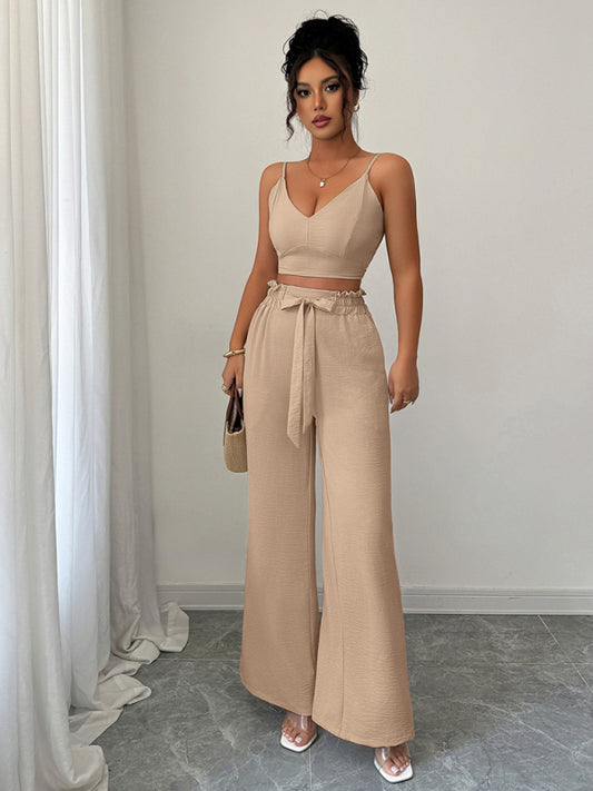 Light beige suspender vest wide-leg pants two-piece suit-[Adult]-[Female]-Beige-S-2022 Online Blue Zone Planet