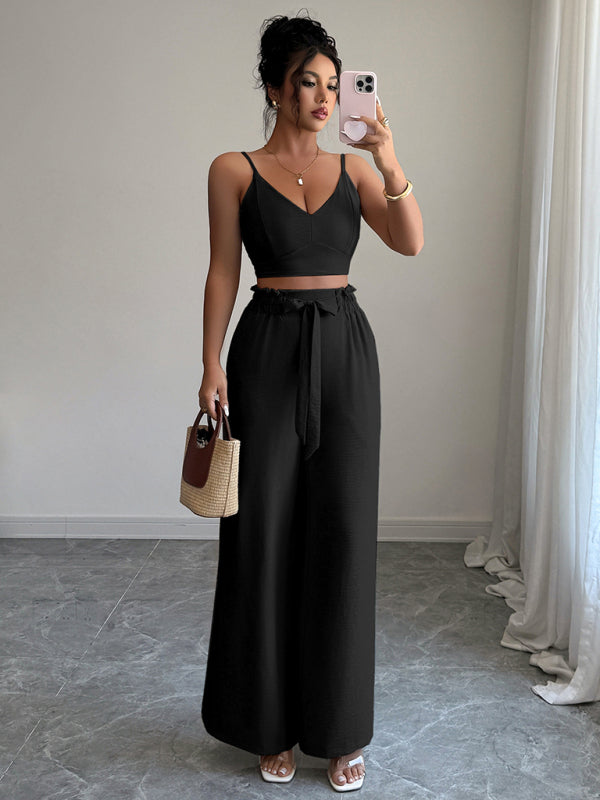Black suspender vest wide-leg pants two-piece set-[Adult]-[Female]-2022 Online Blue Zone Planet