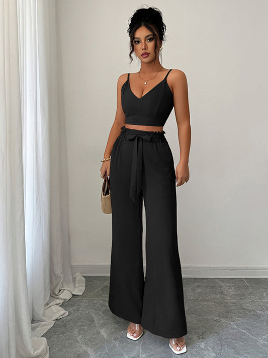 Black suspender vest wide-leg pants two-piece set-[Adult]-[Female]-Black-S-2022 Online Blue Zone Planet
