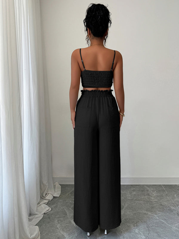 Black suspender vest wide-leg pants two-piece set-[Adult]-[Female]-2022 Online Blue Zone Planet