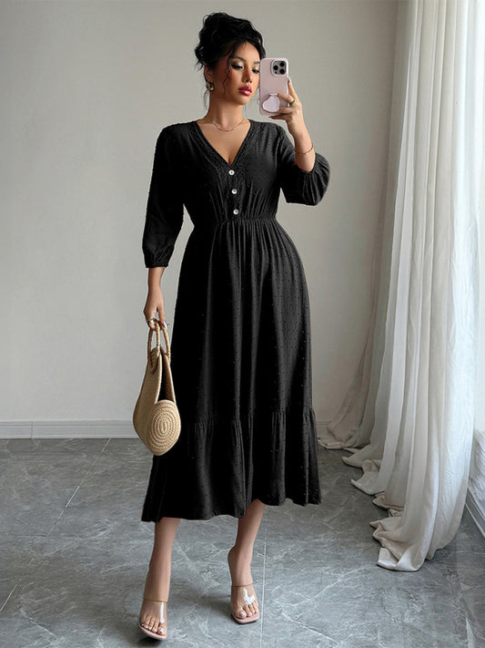 Simple lace patchwork dress-[Adult]-[Female]-Black-S-2022 Online Blue Zone Planet