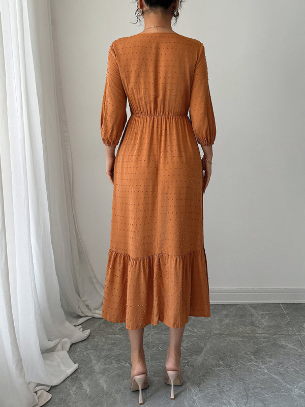 Orange simple lace patchwork dress-[Adult]-[Female]-2022 Online Blue Zone Planet