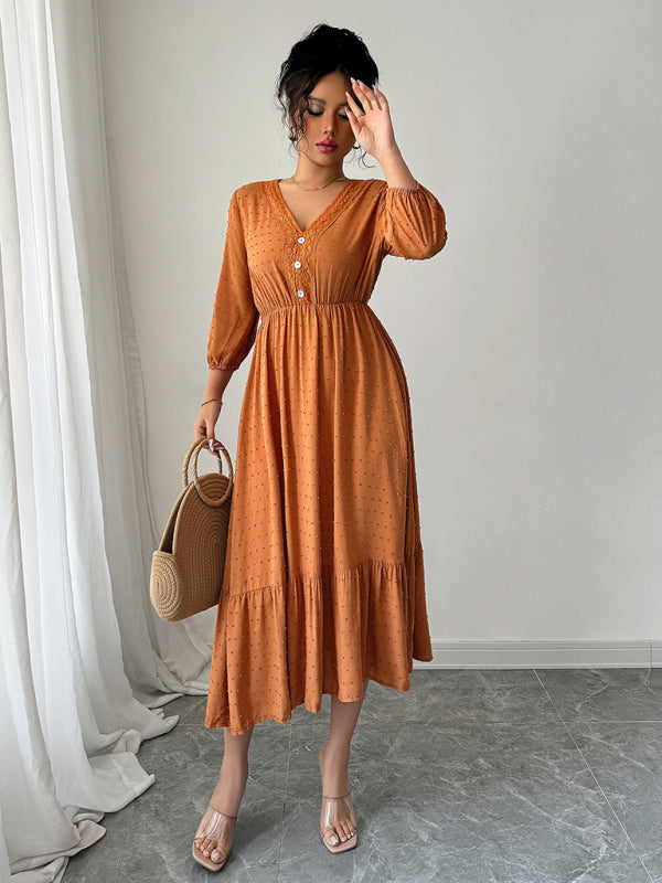 Orange simple lace patchwork dress-[Adult]-[Female]-2022 Online Blue Zone Planet