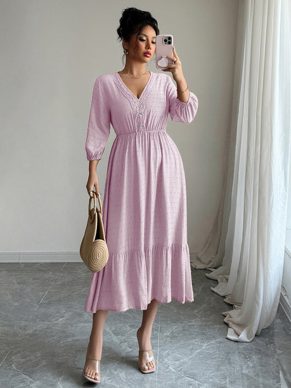 Pink Simple Lace Stitching Dress-TOPS / DRESSES-[Adult]-[Female]-2022 Online Blue Zone Planet