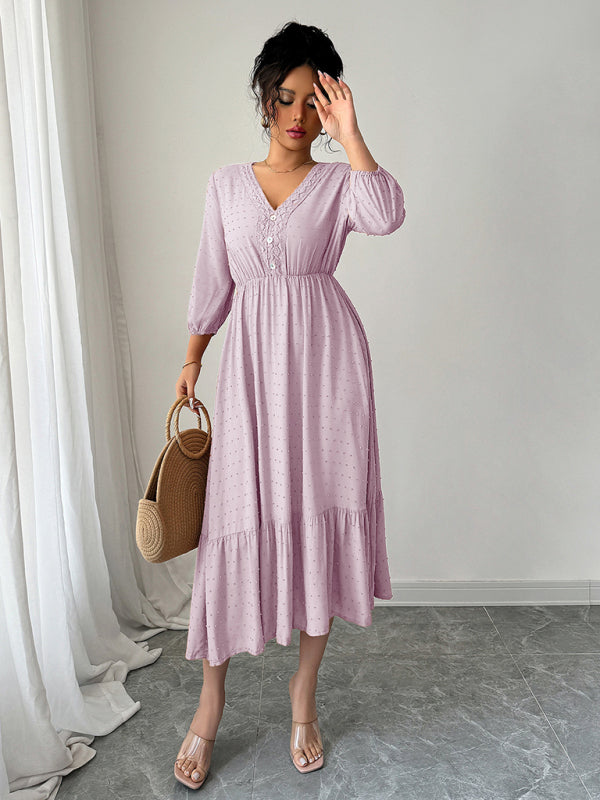 Pink Simple Lace Stitching Dress-TOPS / DRESSES-[Adult]-[Female]-2022 Online Blue Zone Planet