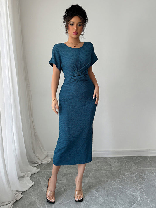 Dark blue fitted waist dress-[Adult]-[Female]-Purplish blue navy-S-2022 Online Blue Zone Planet