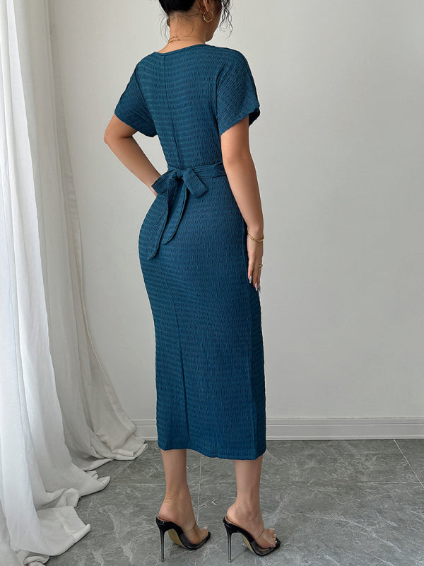 Dark blue fitted waist dress-[Adult]-[Female]-2022 Online Blue Zone Planet