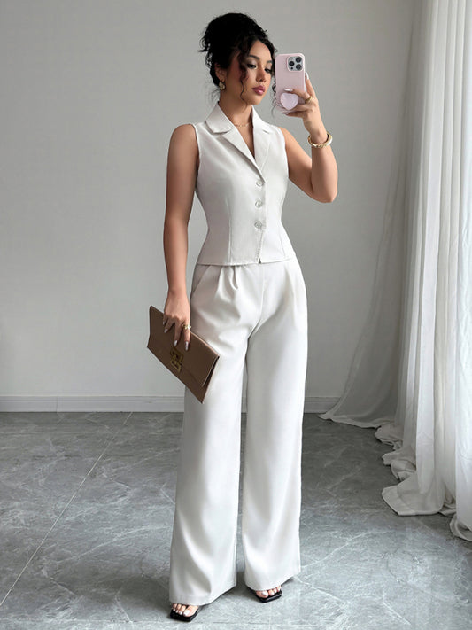 Elegant and simple style button vest straight pants set-[Adult]-[Female]-Cracker khaki-S-2022 Online Blue Zone Planet