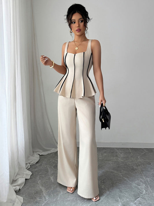Elegant style camisole solid color trousers set-[Adult]-[Female]-Cracker khaki-S-2022 Online Blue Zone Planet