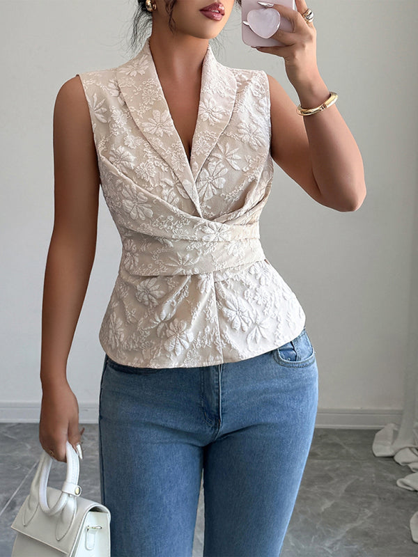 Simple Deep V Drawstring Tank Top-[Adult]-[Female]-Cracker khaki-S-2022 Online Blue Zone Planet
