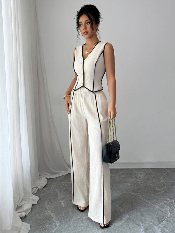 Button vest straight pants suit-[Adult]-[Female]-2022 Online Blue Zone Planet