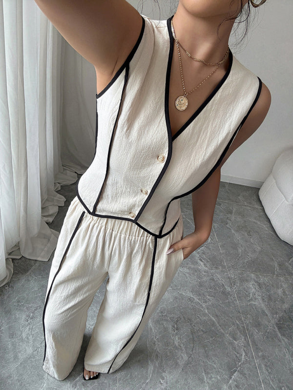 Button vest straight pants suit-[Adult]-[Female]-2022 Online Blue Zone Planet