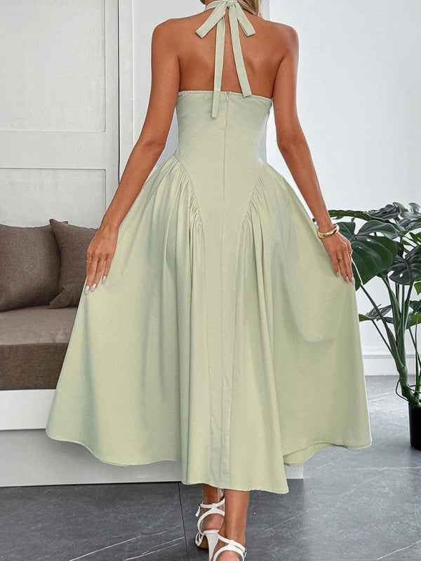 French elegant style halterneck maxi dress-[Adult]-[Female]-2022 Online Blue Zone Planet