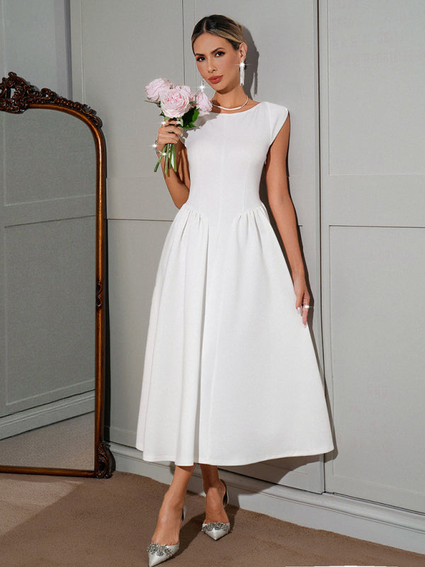 elegant a line midi dress Dark Wash Denim A-Line Sleeveless Mini Dress
