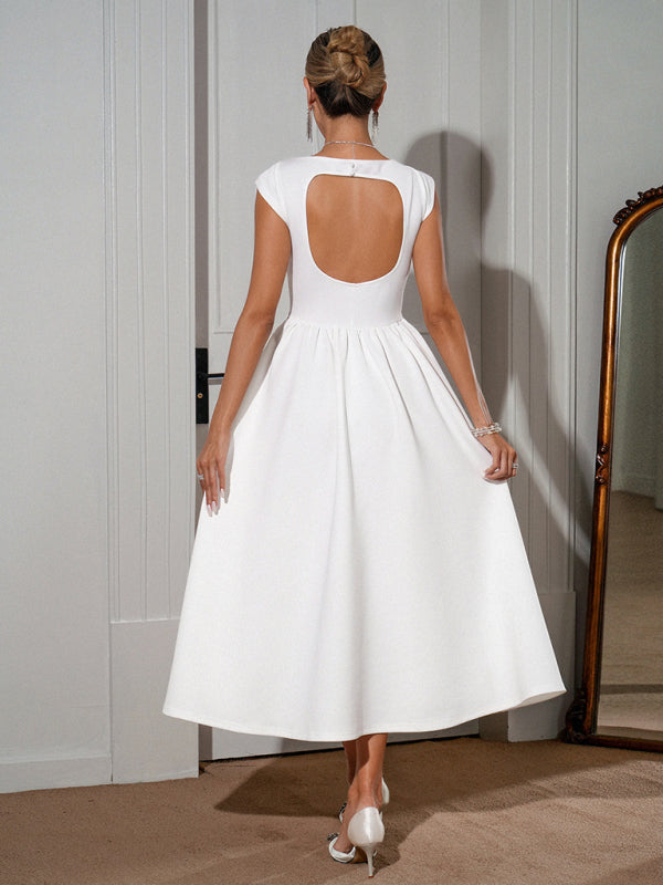 Desiree's French Elegant White A-Line Midi Dress Blue Zone Planet Desiree's French Elegant White A-Line Midi Dress Blue Zone Planet