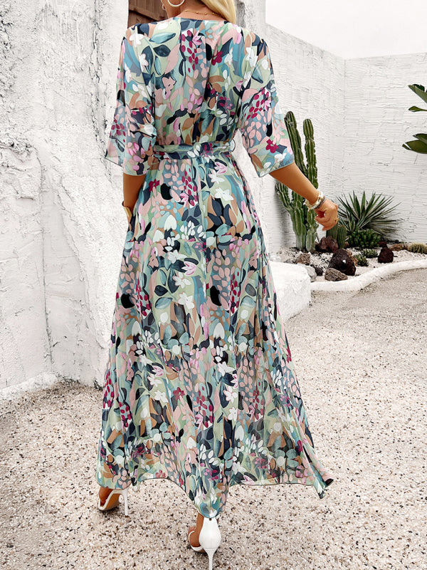 Resort Print Short Sleeve Dress-[Adult]-[Female]-2022 Online Blue Zone Planet